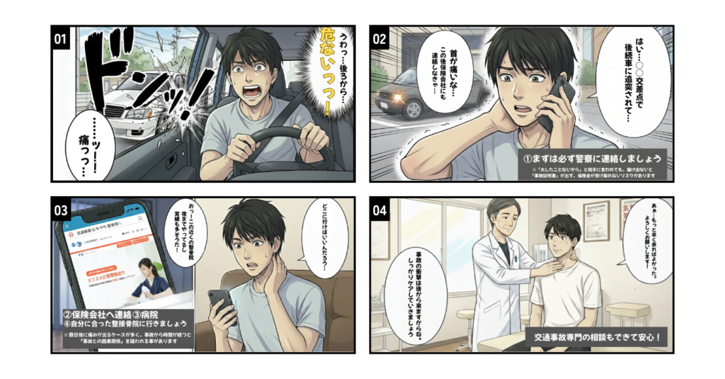 交通事故を起こしてからどうしたらいいか4コマ漫画