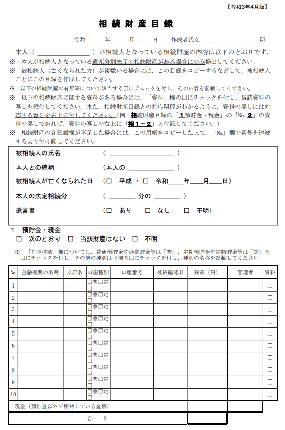 裁判所の財産目録