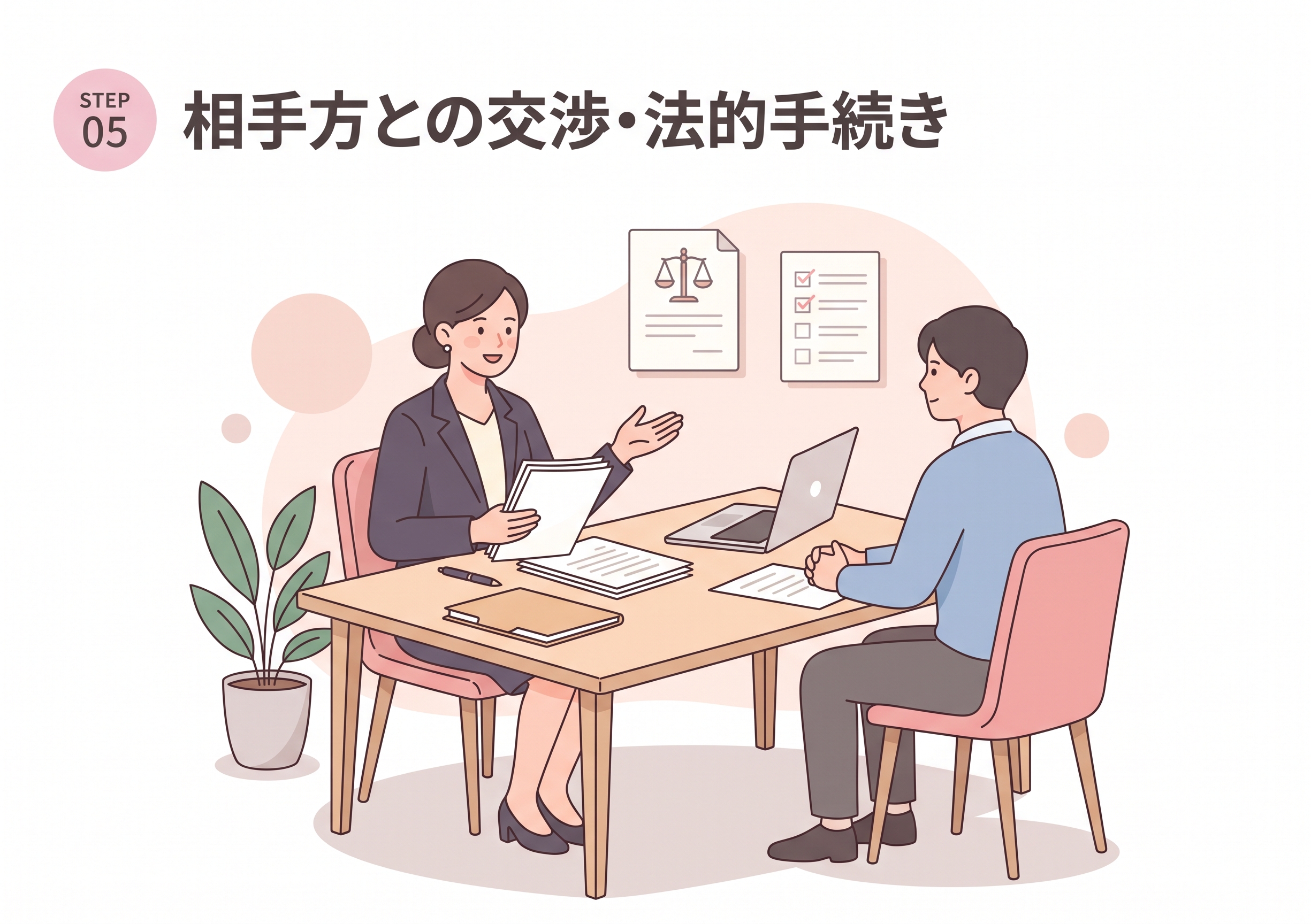 相手方との交渉・法的手続きのイラスト