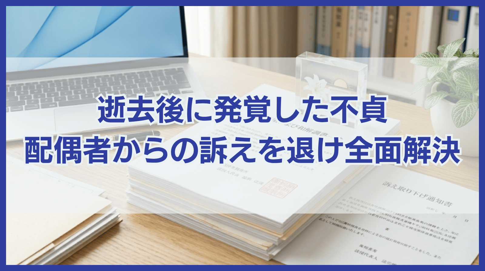 逝去後に発覚した不貞、配偶者からの請求を「訴え取り下げ」に追い込み全面解決した事例