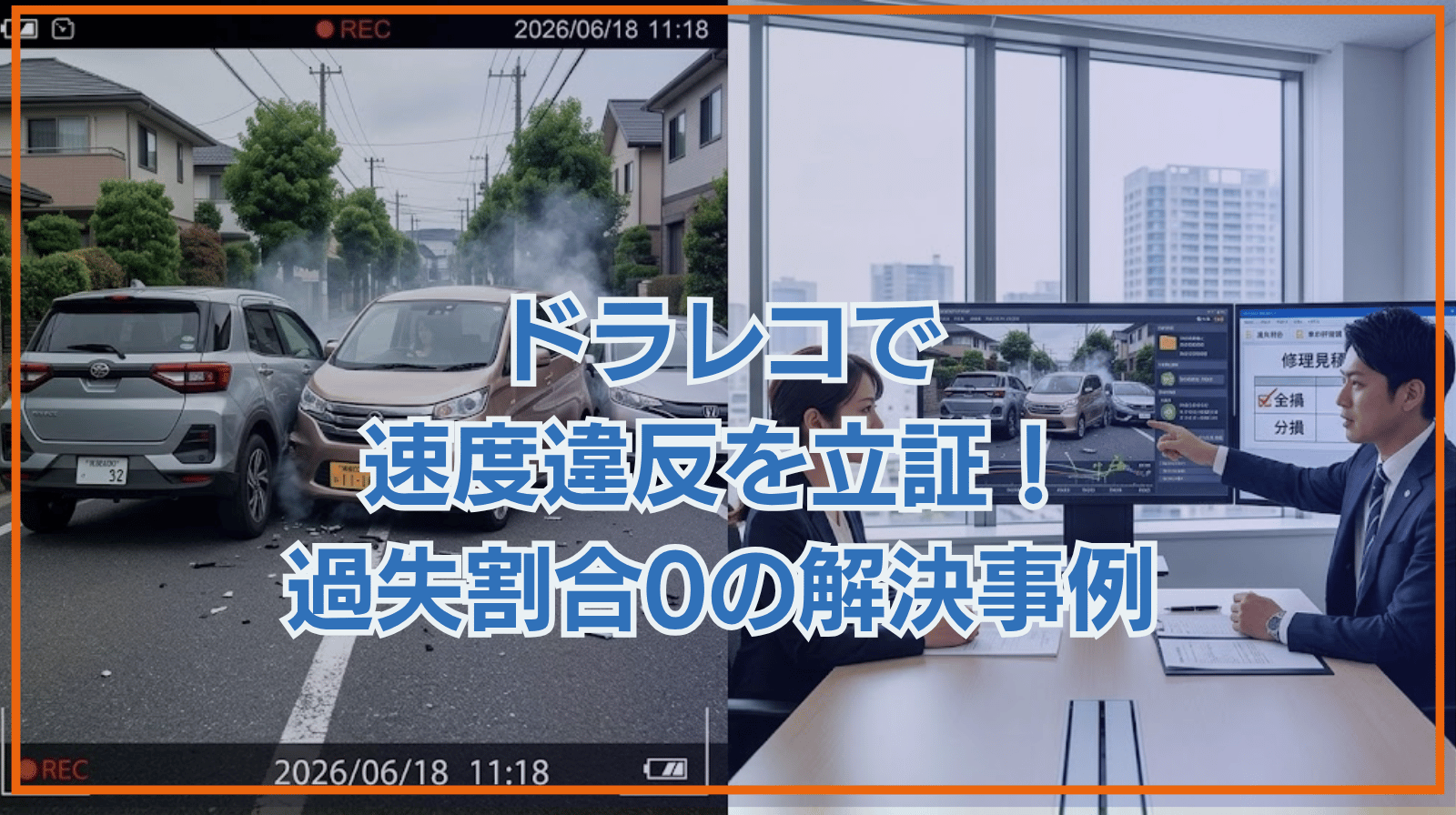 当初は2割の過失。ドライブレコーダーの映像で相手の速度違反を立証し、過失ゼロを実現。反動で生じた3つ目の衝突の賠償義務も免れた物損の解決事例
