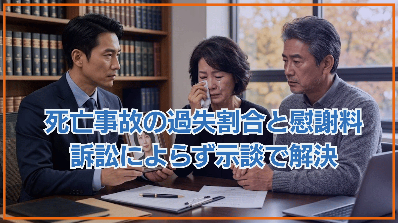 最愛のご家族を奪われた死亡事故。過失割合と慰謝料の両面で主張を尽くし、訴訟によらず示談で解決した事例