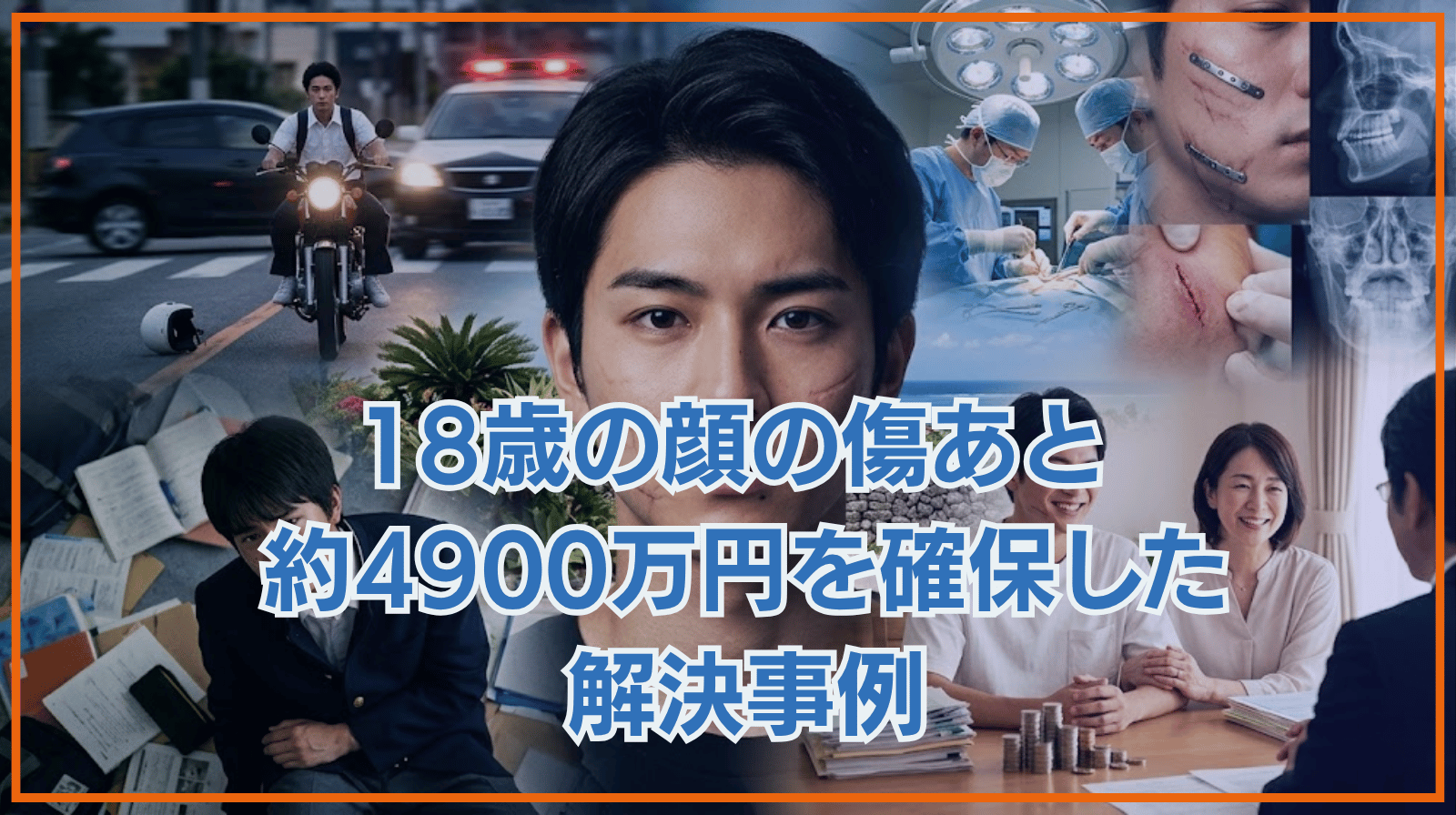 18歳でこれからの人生を背負う若者に、顔の傷あとという重い後遺障害。将来の働く力への影響をふまえ、約4,900万円の賠償を確保したバイク事故の解決事例